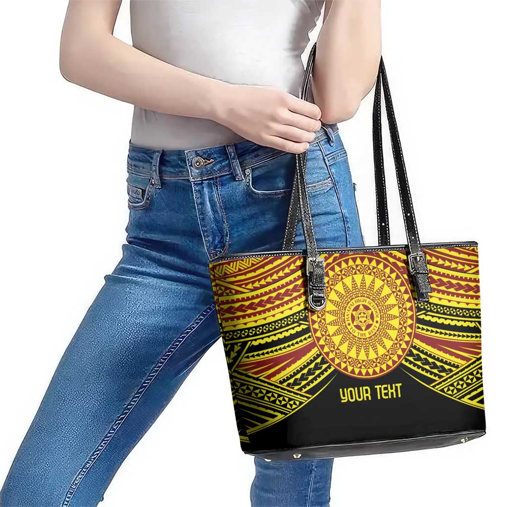 Personalised Tonga Ha apai High School Leather Tote Bag Ngatu Fonulei Pattern