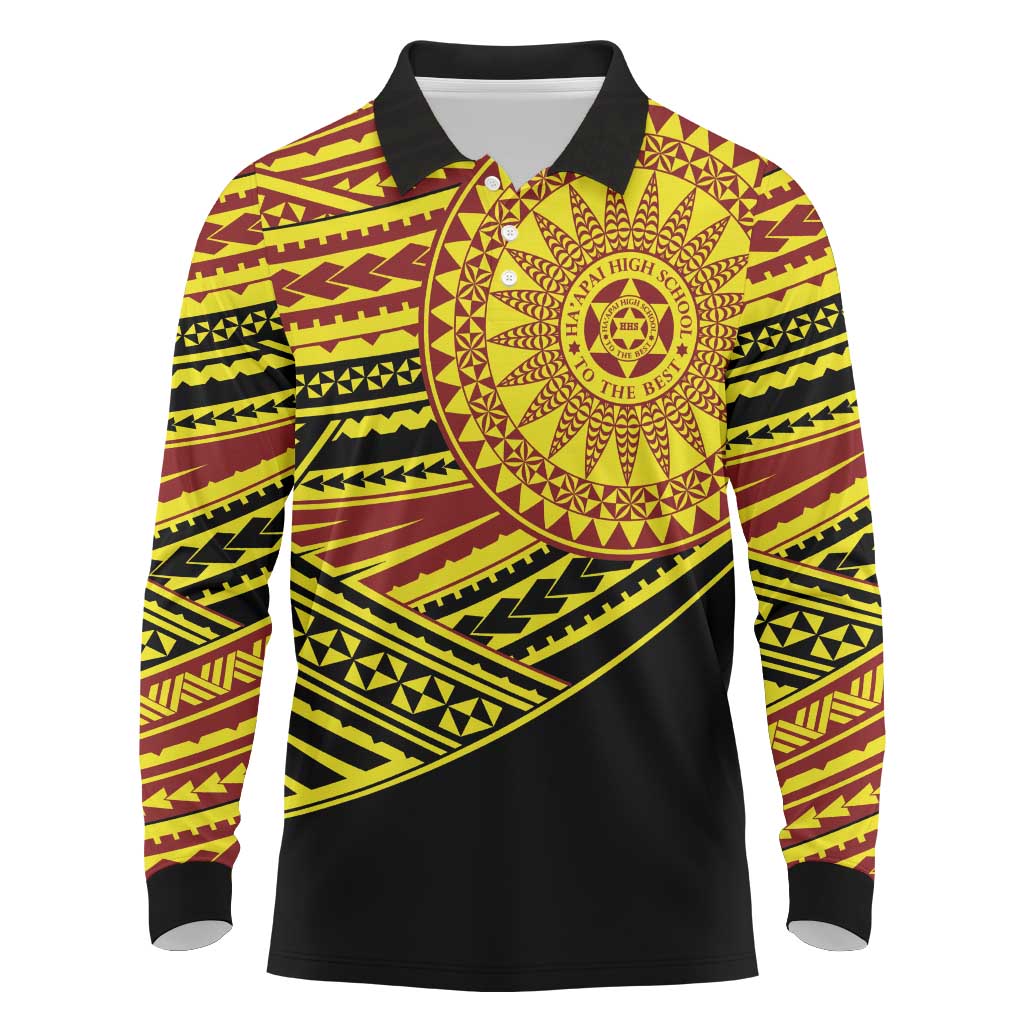 Personalised Tonga Ha apai High School Long Sleeve Polo Shirt Ngatu Fonulei Pattern