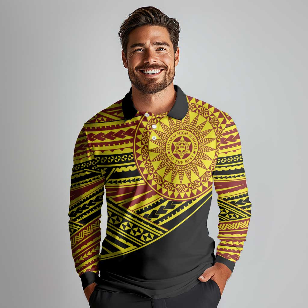 Personalised Tonga Ha apai High School Long Sleeve Polo Shirt Ngatu Fonulei Pattern