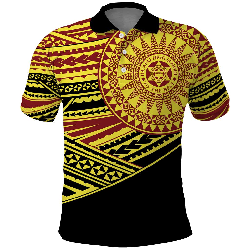 Personalised Tonga Ha apai High School Polo Shirt Ngatu Fonulei Pattern LT9 Gold - Polynesian Pride