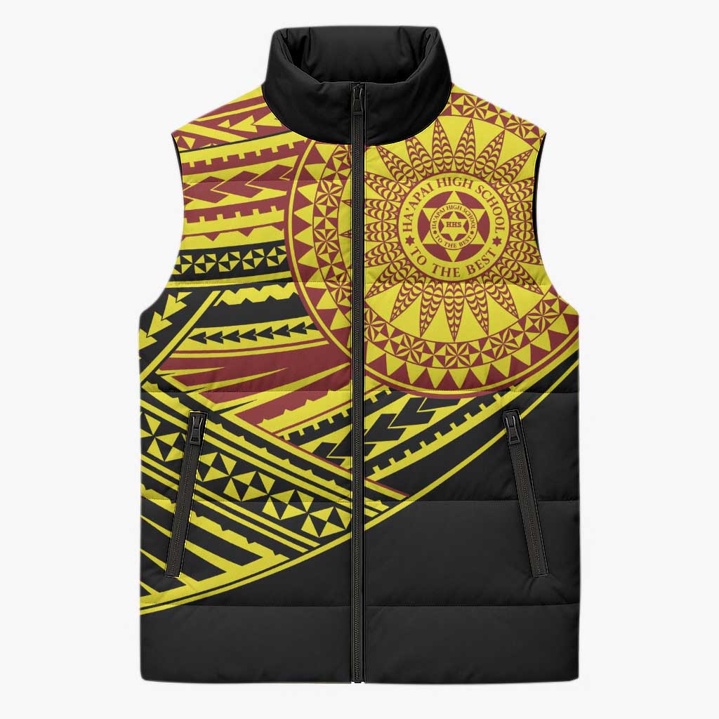 Personalised Tonga Ha apai High School Sleeveless Puffer Jacket Ngatu Fonulei Pattern - Polynesian Pride