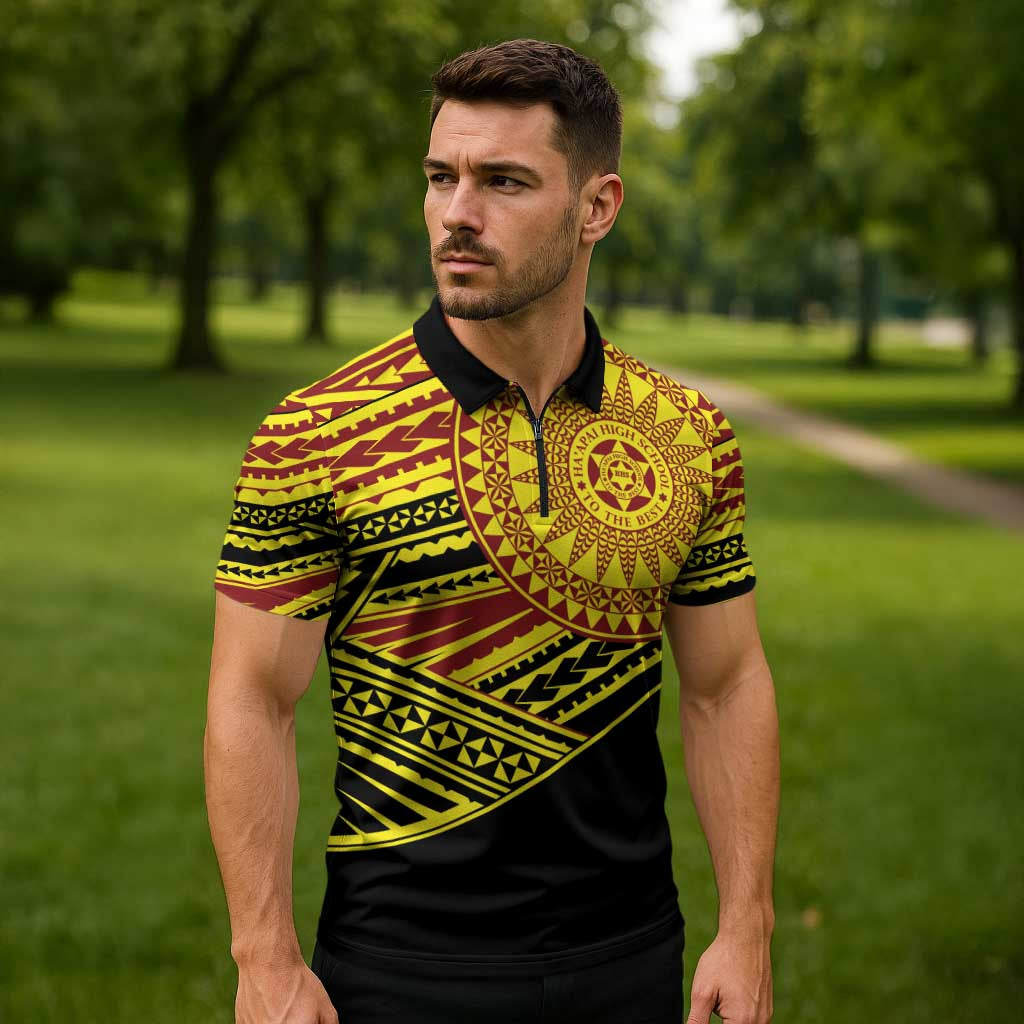 Personalised Tonga Ha apai High School Zipper Polo Shirt Ngatu Fonulei Pattern - Polynesian Pride