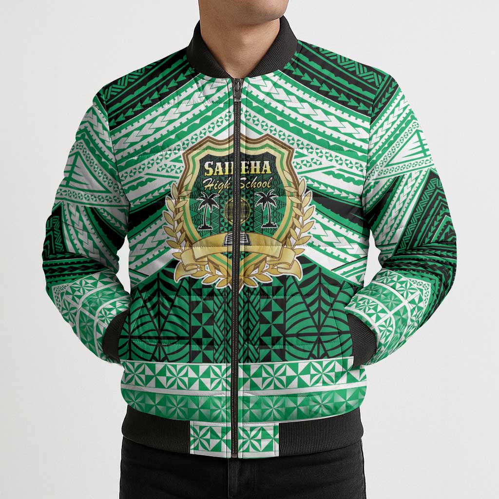 Personalised Tonga Saineha High School Bomber Puffer Jacket Polynesian Ngatu Tribal - Polynesian Pride