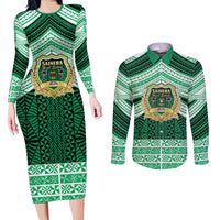 Personalised Tonga Saineha High School Couples Matching Long Sleeve Bodycon Dress and Long Sleeve Button Shirt Polynesian Ngatu Tribal