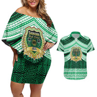 Personalised Tonga Saineha High School Couples Matching Off Shoulder Short Dress and Hawaiian Shirt Polynesian Ngatu Tribal