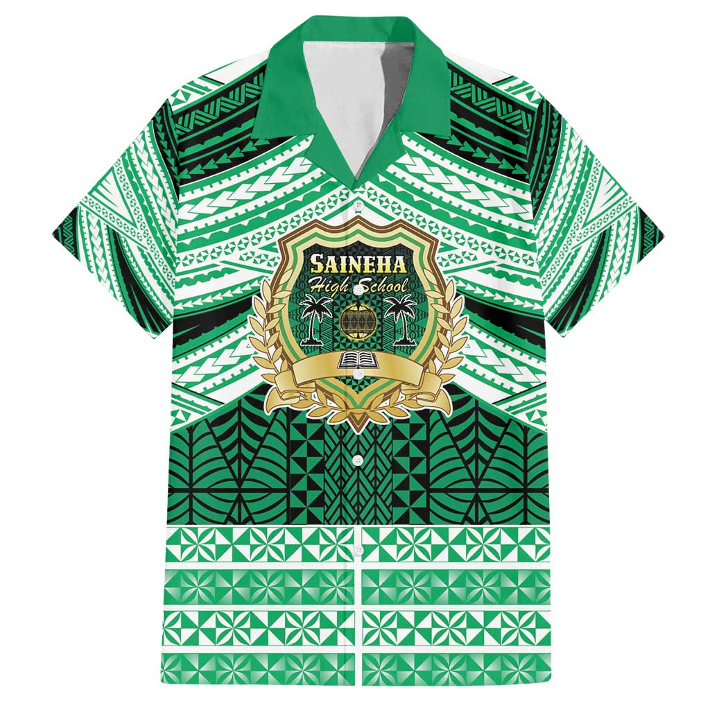 Personalised Tonga Saineha High School Family Matching Off Shoulder Short Dress and Hawaiian Shirt Polynesian Ngatu Tribal