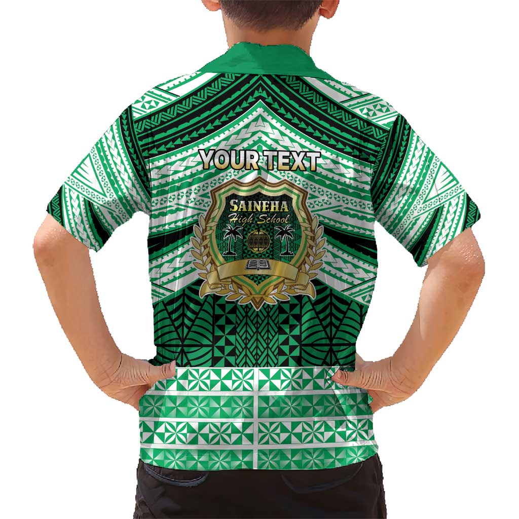 Personalised Tonga Saineha High School Family Matching Short Sleeve Bodycon Dress and Hawaiian Shirt Polynesian Ngatu Tribal