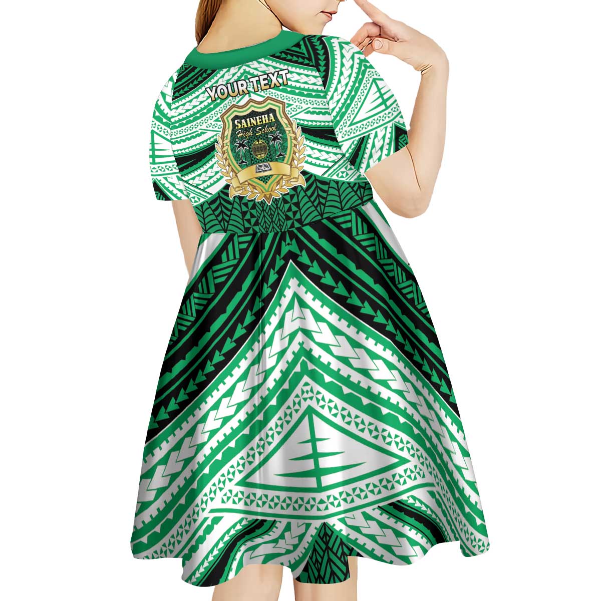 Personalised Tonga Saineha High School Kid Short Sleeve Dress Polynesian Ngatu Tribal