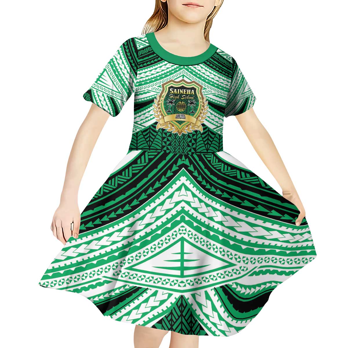 Personalised Tonga Saineha High School Kid Short Sleeve Dress Polynesian Ngatu Tribal