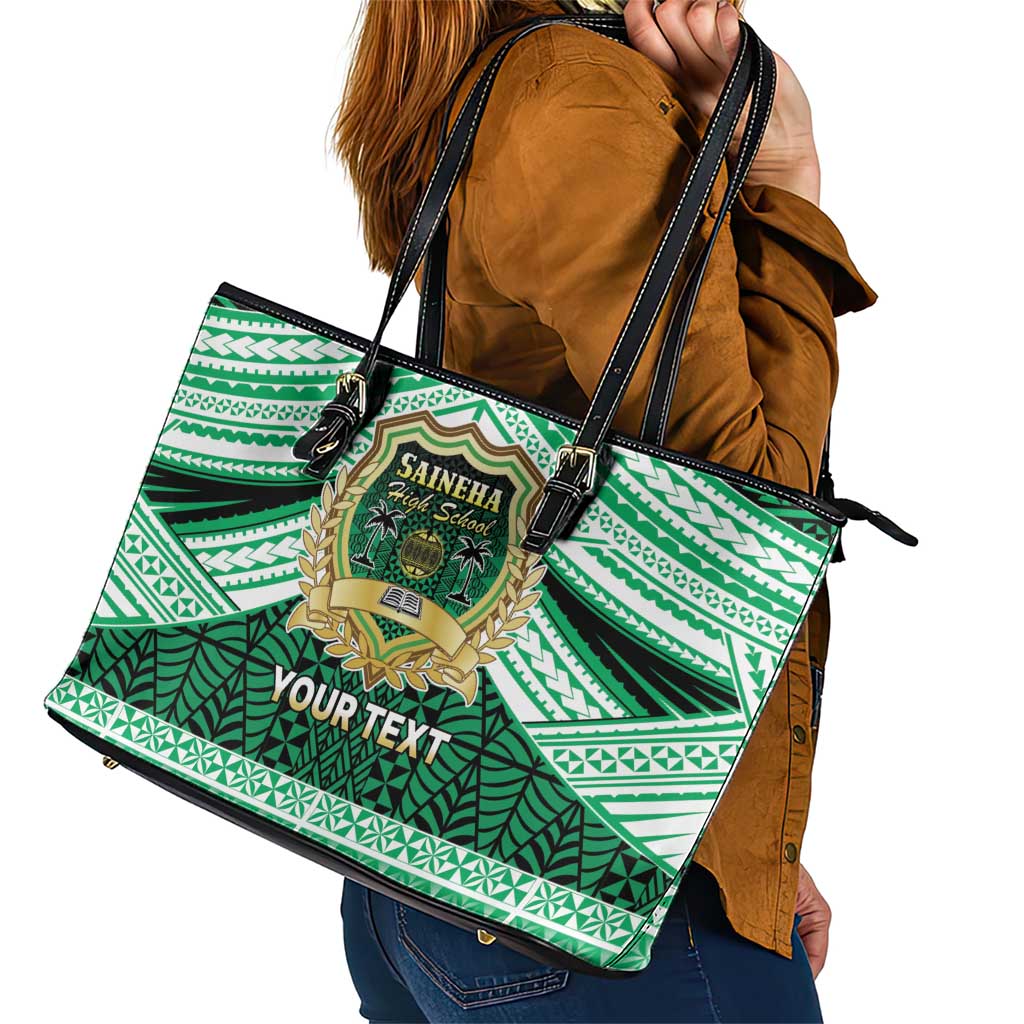 Personalised Tonga Saineha High School Leather Tote Bag Polynesian Ngatu Tribal