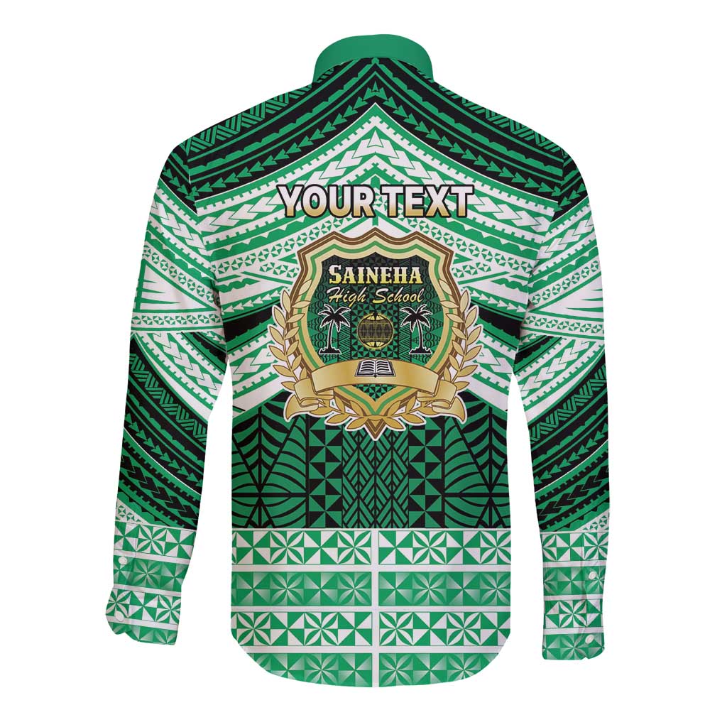 Personalised Tonga Saineha High School Long Sleeve Button Shirt Polynesian Ngatu Tribal