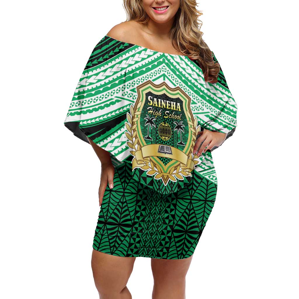 Personalised Tonga Saineha High School Off Shoulder Short Dress Polynesian Ngatu Tribal