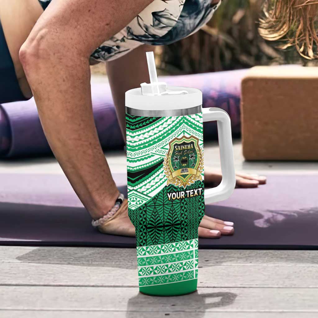 Personalised Tonga Saineha High School Tumbler With Handle Polynesian Ngatu Tribal