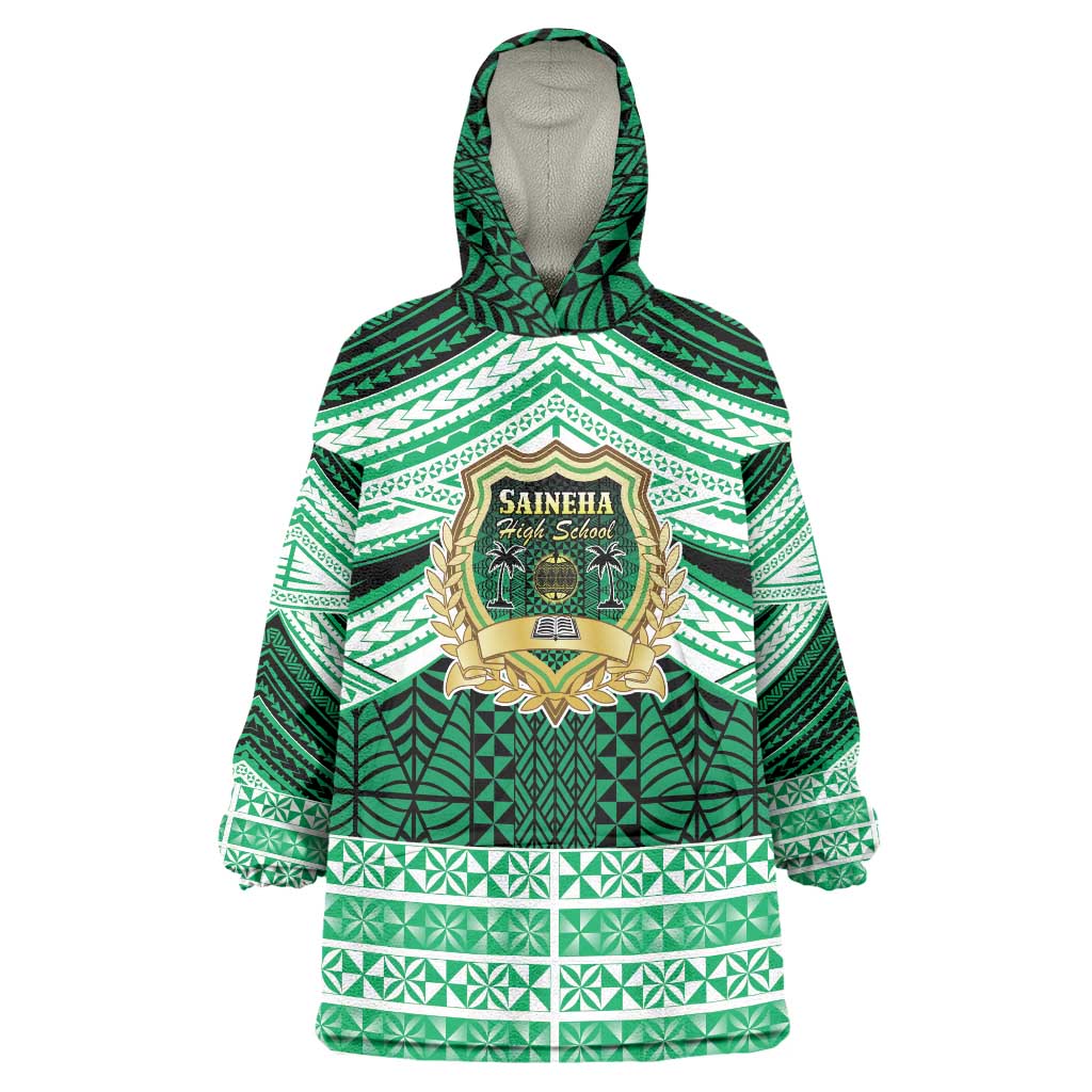 Personalised Tonga Saineha High School Wearable Blanket Hoodie Polynesian Ngatu Tribal LT9 One Size Green - Polynesian Pride