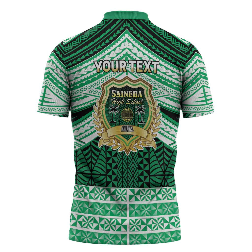 Personalised Tonga Saineha High School Zipper Polo Shirt Polynesian Ngatu Tribal - Polynesian Pride