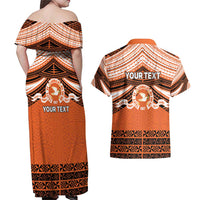 Personalised Tonga Tailulu College Couples Matching Off Shoulder Maxi Dress and Hawaiian Shirt Polynesian Ngatu Tribal