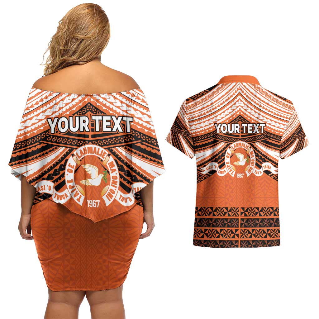 Personalised Tonga Tailulu College Couples Matching Off Shoulder Short Dress and Hawaiian Shirt Polynesian Ngatu Tribal