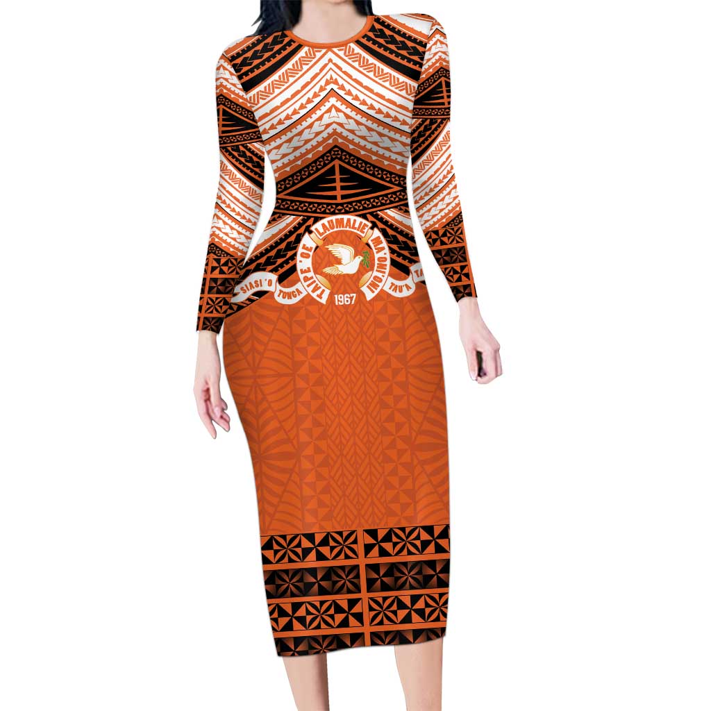 Personalised Tonga Tailulu College Family Matching Long Sleeve Bodycon Dress and Hawaiian Shirt Polynesian Ngatu Tribal