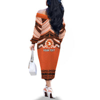 Personalised Tonga Tailulu College Family Matching Off The Shoulder Long Sleeve Dress and Hawaiian Shirt Polynesian Ngatu Tribal