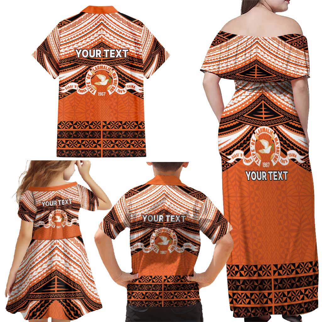Personalised Tonga Tailulu College Family Matching Off Shoulder Maxi Dress and Hawaiian Shirt Polynesian Ngatu Tribal