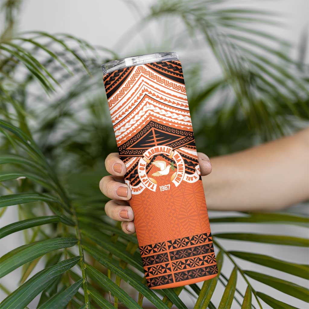 Personalised Tonga Tailulu College Skinny Tumbler Polynesian Ngatu Tribal