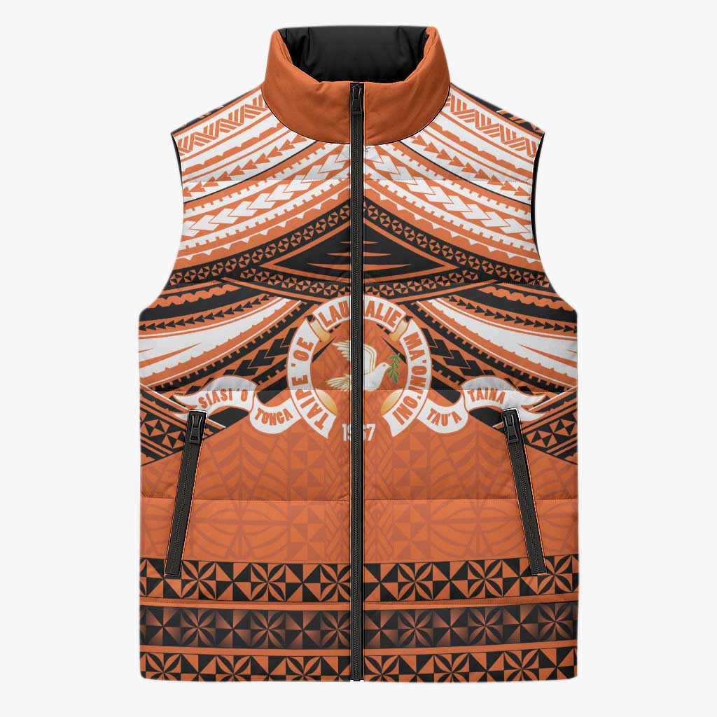 Personalised Tonga Tailulu College Sleeveless Puffer Jacket Polynesian Ngatu Tribal - Polynesian Pride