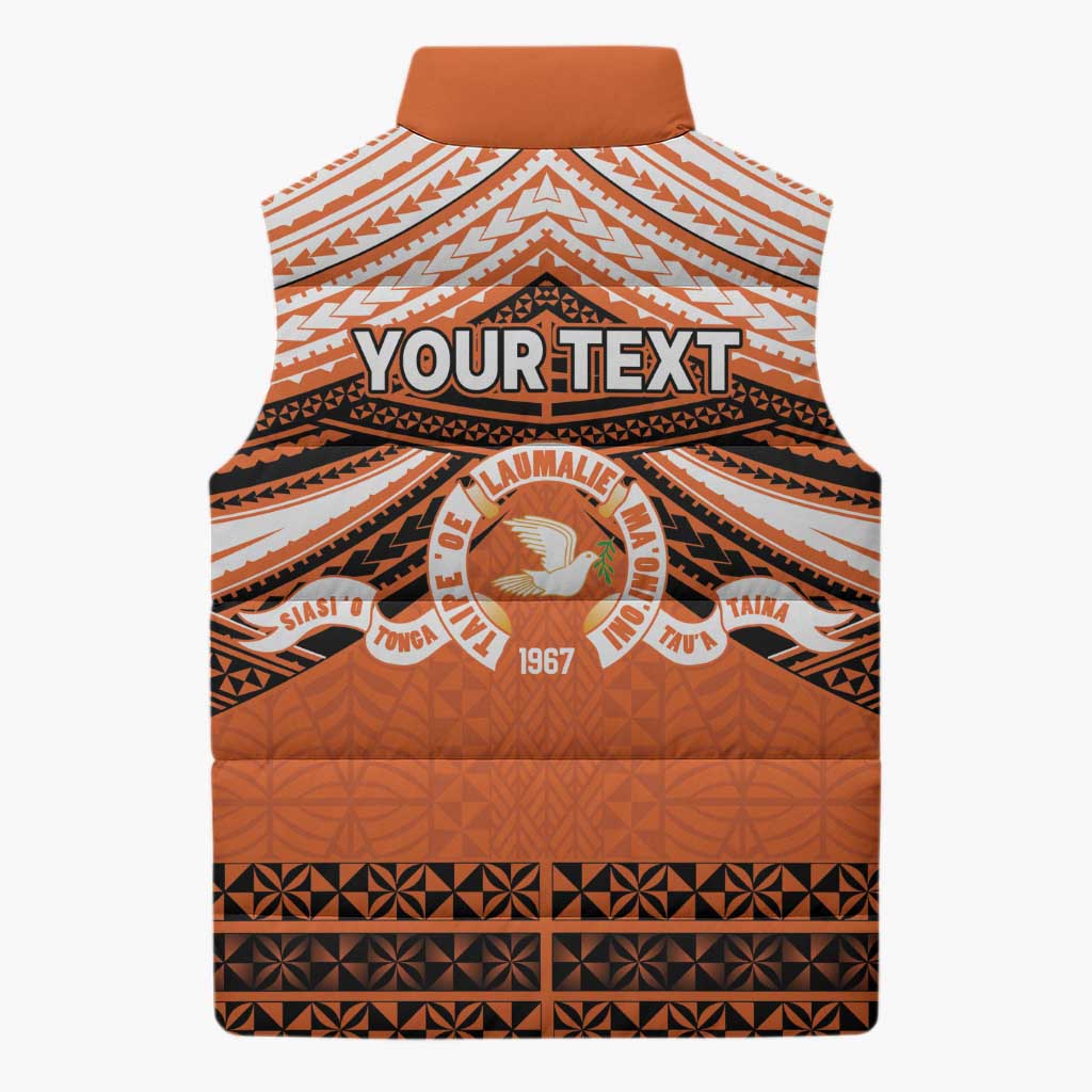 Personalised Tonga Tailulu College Sleeveless Puffer Jacket Polynesian Ngatu Tribal - Polynesian Pride