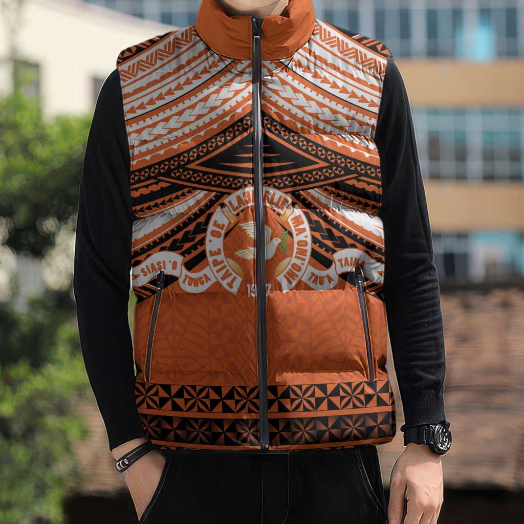Personalised Tonga Tailulu College Sleeveless Puffer Jacket Polynesian Ngatu Tribal - Polynesian Pride