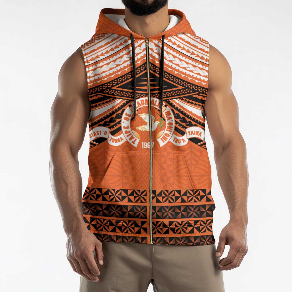 Personalised Tonga Tailulu College Sleeveless Zip Hoodie Polynesian Ngatu Tribal - Polynesian Pride