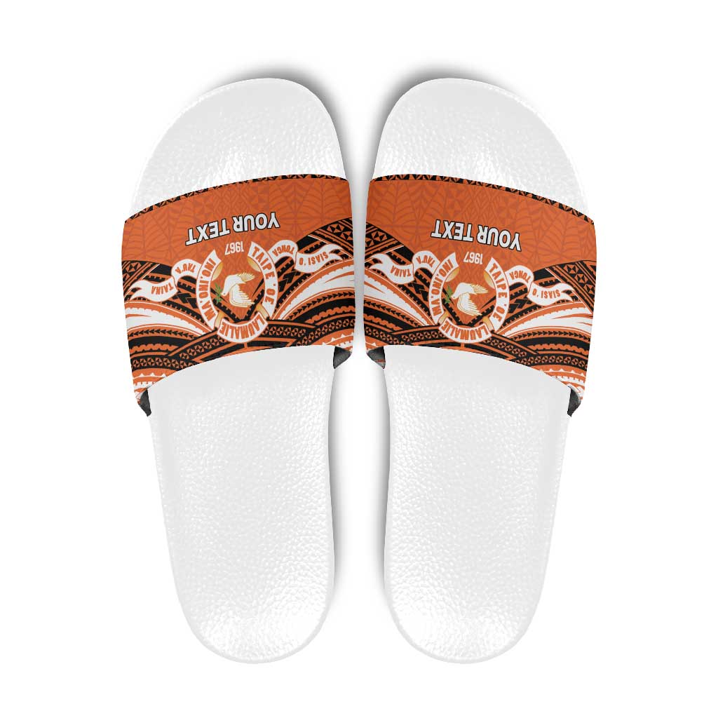 Personalised Tonga Tailulu College Slide Sandals Polynesian Ngatu Tribal LT9 Orange - Polynesian Pride