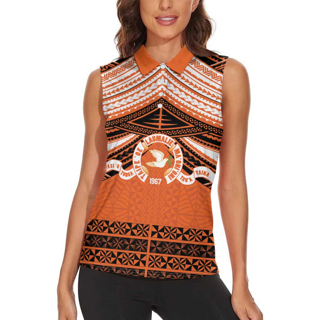 Personalised Tonga Tailulu College Women Sleeveless Polo Shirt Polynesian Ngatu Tribal