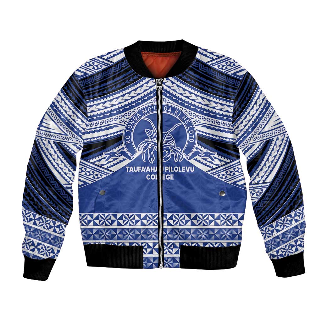 Personalised Tonga Taufa'ahau Pilolevu College Bomber Jacket Polynesian Ngatu Tribal