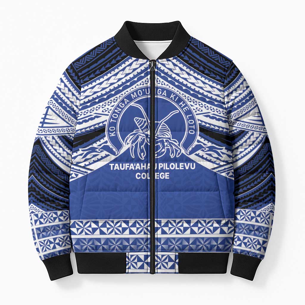 Personalised Tonga Taufa'ahau Pilolevu College Bomber Puffer Jacket Polynesian Ngatu Tribal - Polynesian Pride