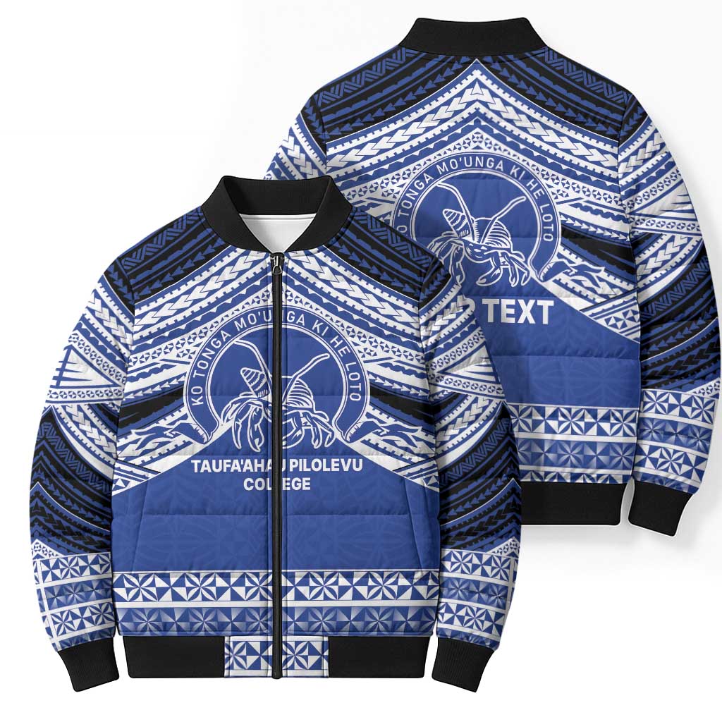 Personalised Tonga Taufa'ahau Pilolevu College Bomber Puffer Jacket Polynesian Ngatu Tribal - Polynesian Pride