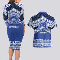 Personalised Tonga Taufa'ahau Pilolevu College Couples Matching Long Sleeve Bodycon Dress and Hawaiian Shirt Polynesian Ngatu Tribal
