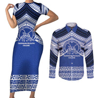Personalised Tonga Taufa'ahau Pilolevu College Couples Matching Short Sleeve Bodycon Dress and Long Sleeve Button Shirt Polynesian Ngatu Tribal