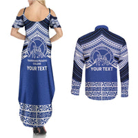 Personalised Tonga Taufa'ahau Pilolevu College Couples Matching Summer Maxi Dress and Long Sleeve Button Shirt Polynesian Ngatu Tribal