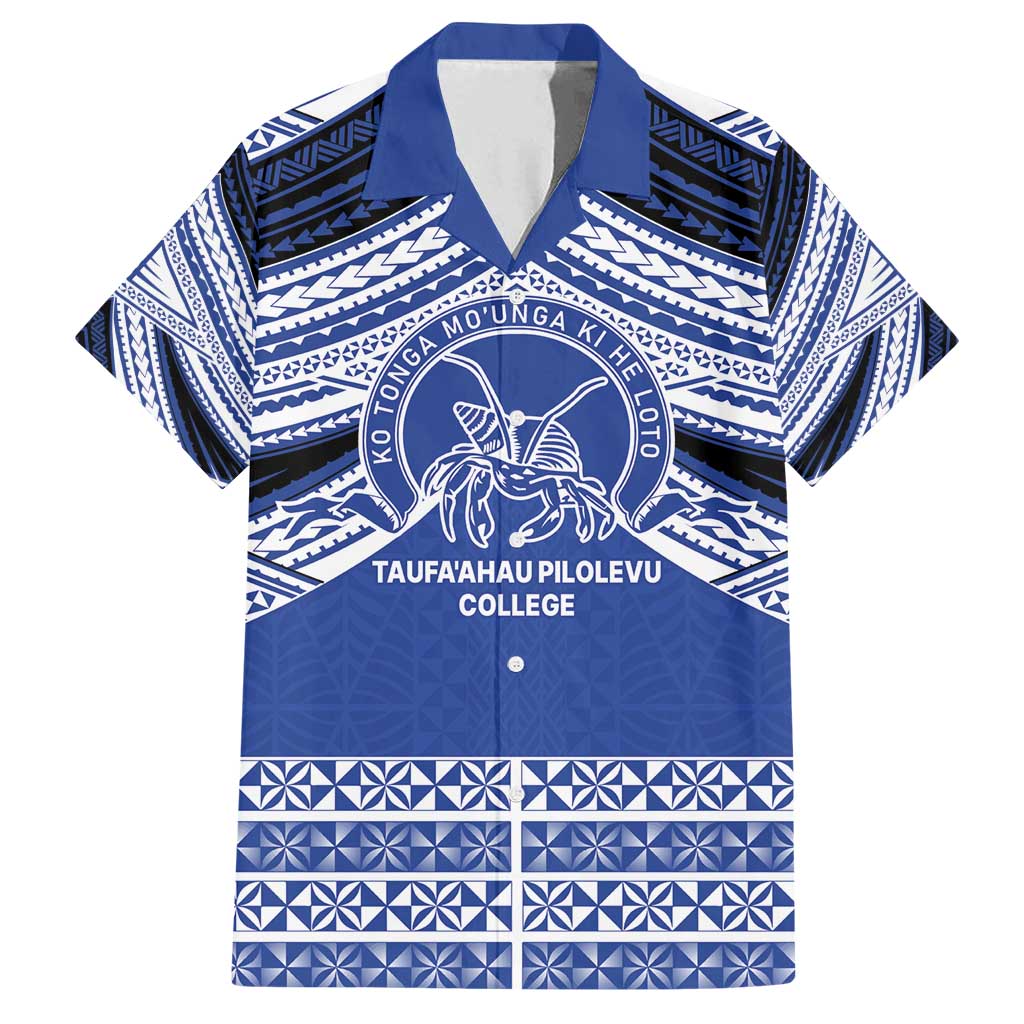 Personalised Tonga Taufa'ahau Pilolevu College Family Matching Off Shoulder Short Dress and Hawaiian Shirt Polynesian Ngatu Tribal