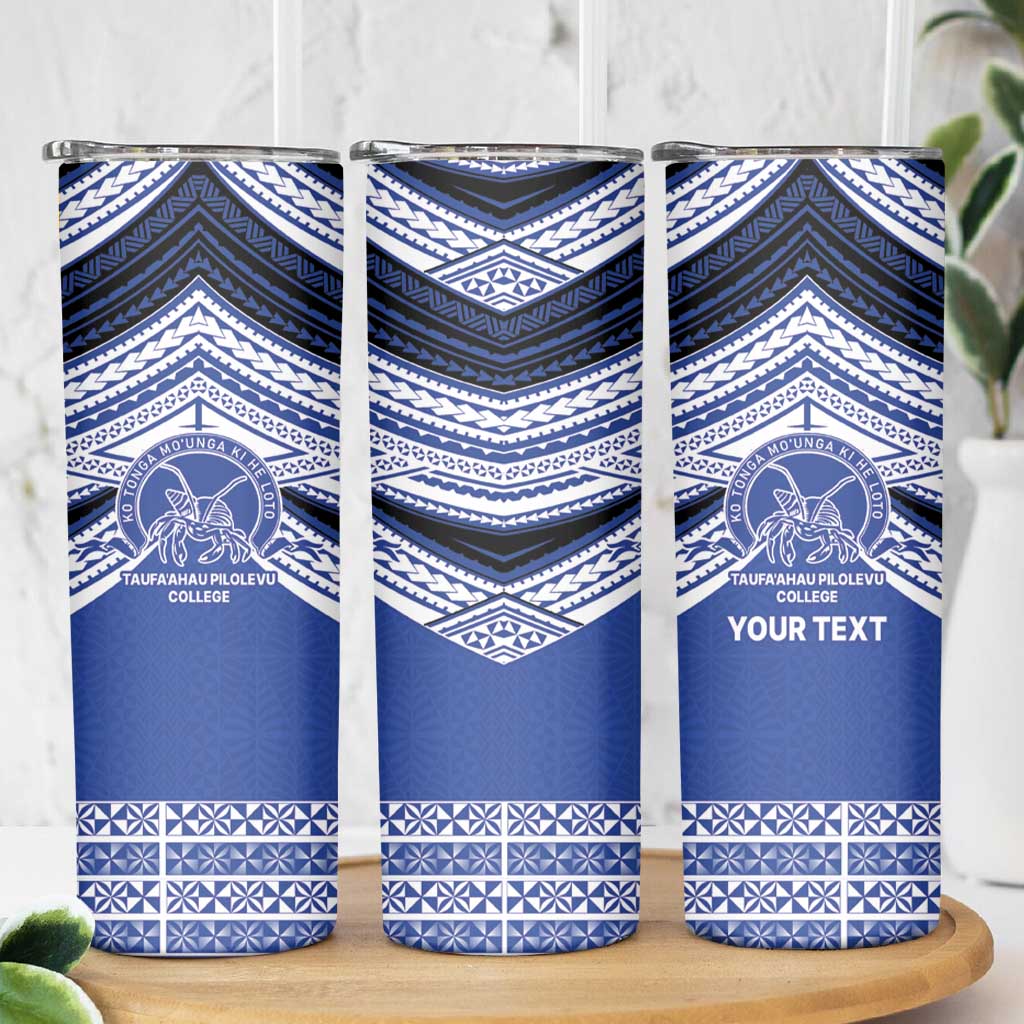 Personalised Tonga Taufa'ahau Pilolevu College Skinny Tumbler Polynesian Ngatu Tribal