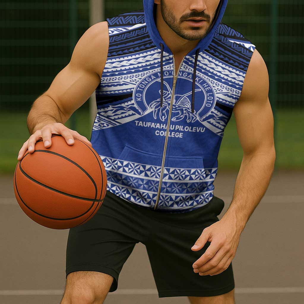 Personalised Tonga Taufa'ahau Pilolevu College Sleeveless Zip Hoodie Polynesian Ngatu Tribal - Polynesian Pride