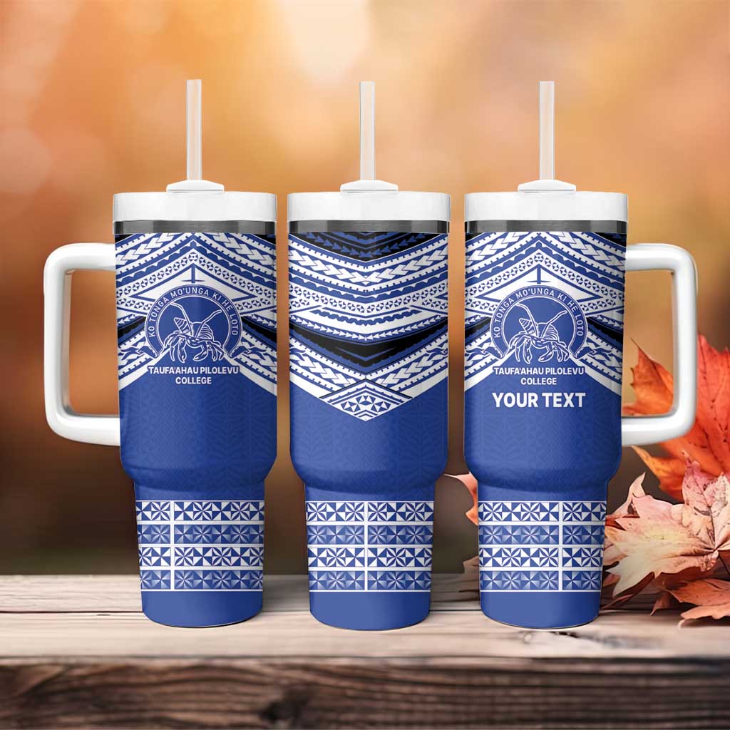 Personalised Tonga Taufa'ahau Pilolevu College Tumbler With Handle Polynesian Ngatu Tribal