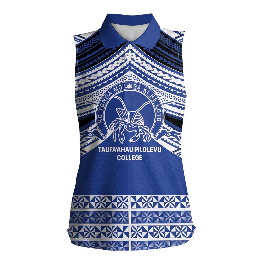Personalised Tonga Taufa'ahau Pilolevu College Women Sleeveless Polo Shirt Polynesian Ngatu Tribal