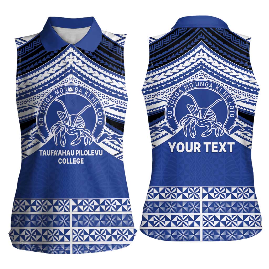 Personalised Tonga Taufa'ahau Pilolevu College Women Sleeveless Polo Shirt Polynesian Ngatu Tribal