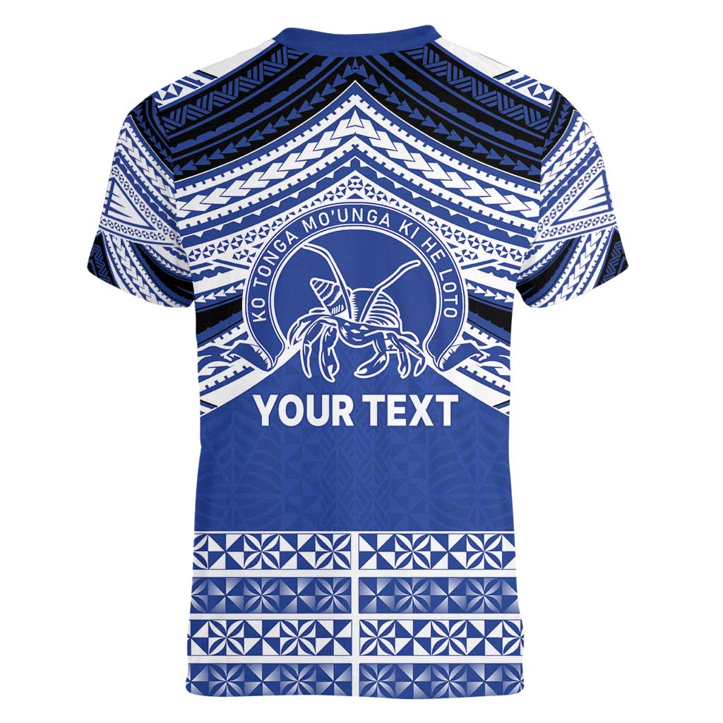Personalised Tonga Taufa'ahau Pilolevu College Women V-Neck T-Shirt Polynesian Ngatu Tribal