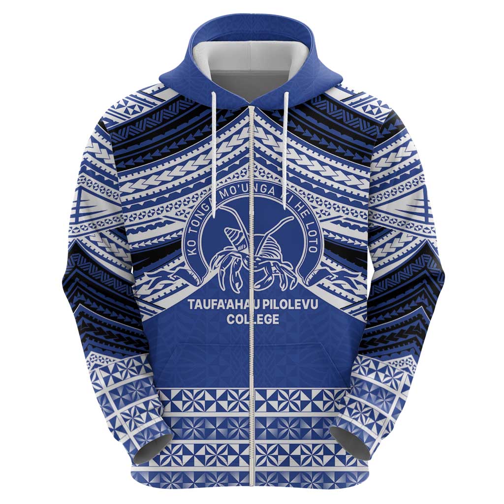 Personalised Tonga Taufa'ahau Pilolevu College Zip Hoodie Polynesian Ngatu Tribal
