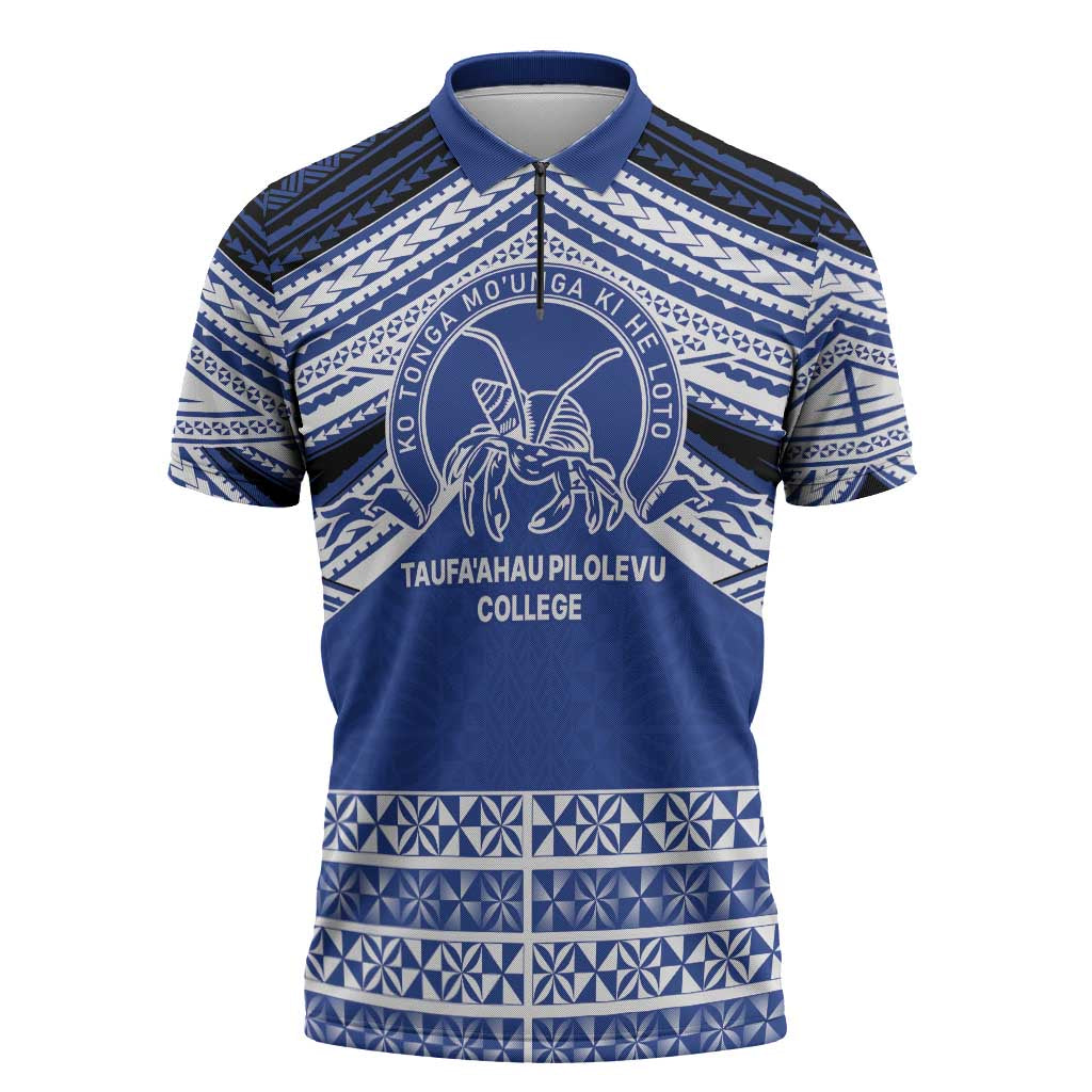 Personalised Tonga Taufa'ahau Pilolevu College Zipper Polo Shirt Polynesian Ngatu Tribal - Polynesian Pride