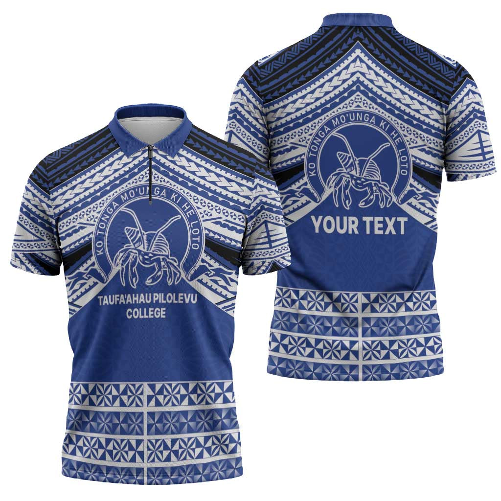 Personalised Tonga Taufa'ahau Pilolevu College Zipper Polo Shirt Polynesian Ngatu Tribal - Polynesian Pride