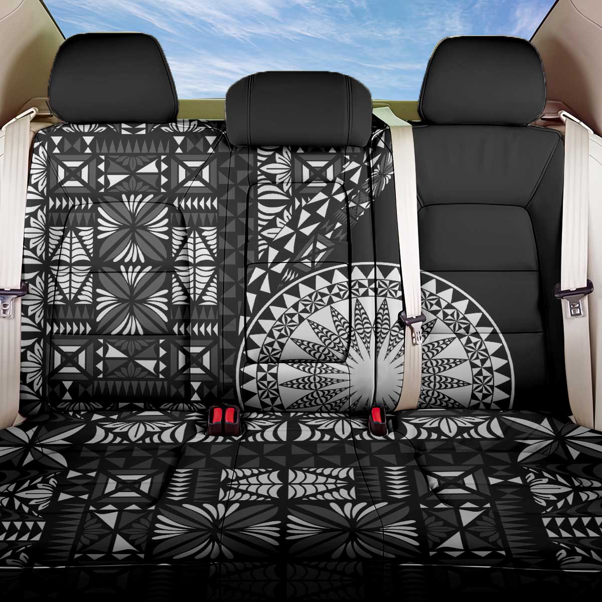 Black Tongan Ngatu Fonulei Pattern Back Car Seat Cover LT9 One Size Black - Polynesian Pride