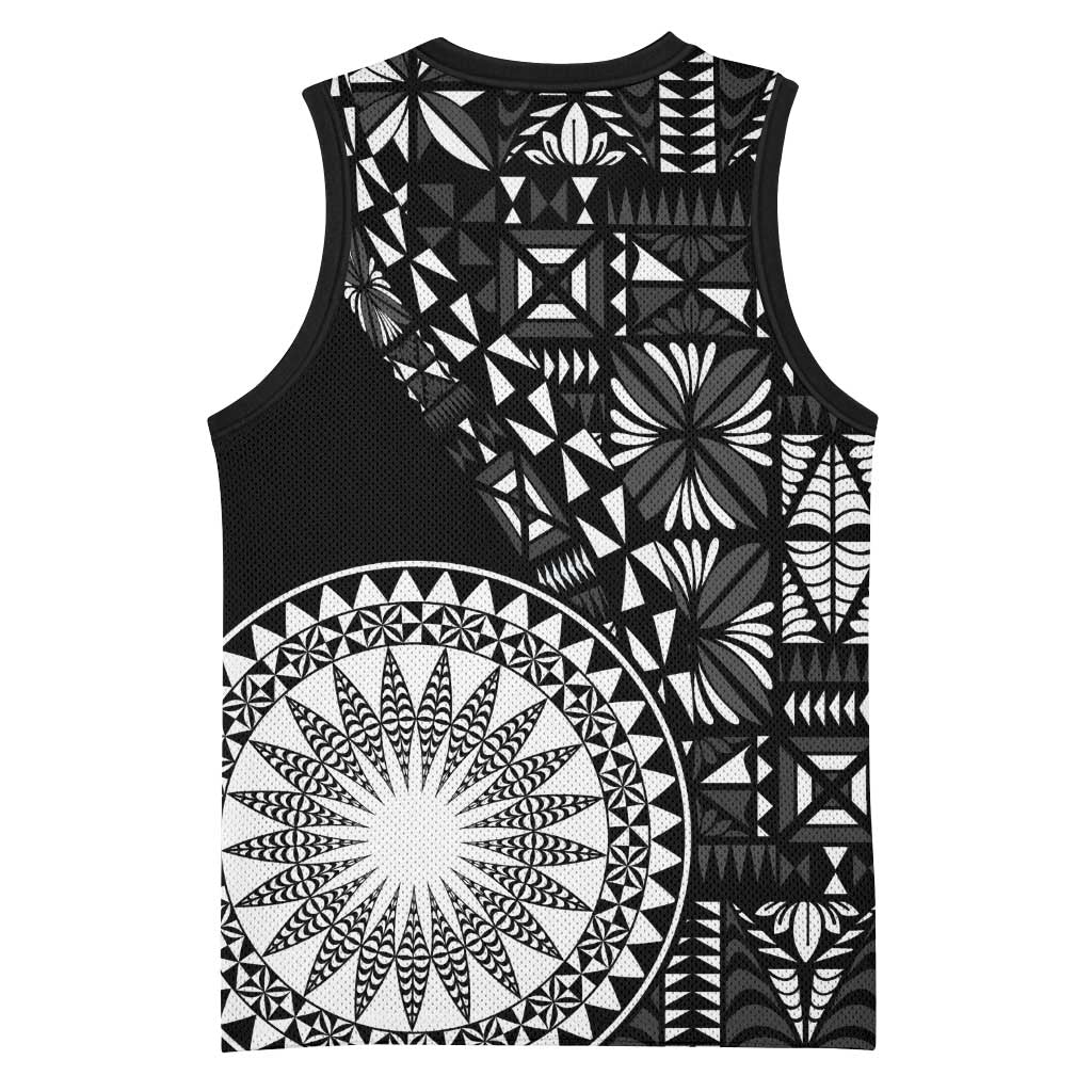 Black Tongan Ngatu Fonulei Pattern Basketball Jersey - Polynesian Pride