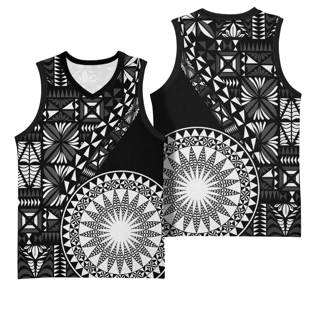 Black Tongan Ngatu Fonulei Pattern Basketball Jersey - Polynesian Pride